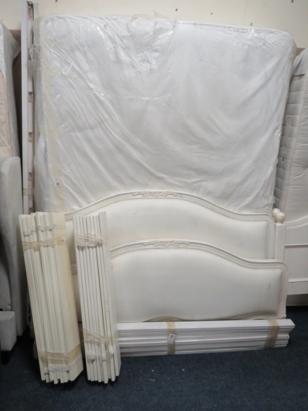 A LOUIS XV STYLE KING SIZE BED FRAME AND MATTRESS