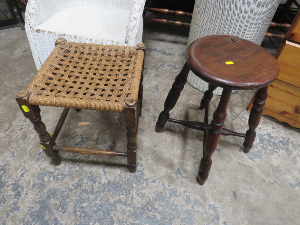 A LLOYD LOOM CHAIR, LAUNDRY BIN, TWO STOOLS AND PINE CHEST (5) - Image 2 of 4