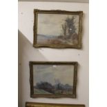 A PAIR OF LARGE GILT FRAMED AND GLAZED WATERCOLOURS ENTITLED 'THE VALLEY OF THE RIVER LAMBOURNE IN