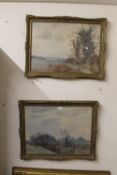 A PAIR OF LARGE GILT FRAMED AND GLAZED WATERCOLOURS ENTITLED 'THE VALLEY OF THE RIVER LAMBOURNE IN