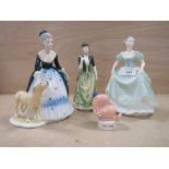 THREE COALPORT FIGURINES - HENRIETTA, ABIGAIL AND VICTORIA TOGETHER WITH A JOHN BESWICK MR MEN