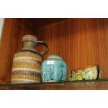 A LARGE RETRO WEST GERMAN JUG TOGETHER WITH AN ORIENTAL OCTAGONAL HEXAGONAL GINGER JAR A/F/ WITH