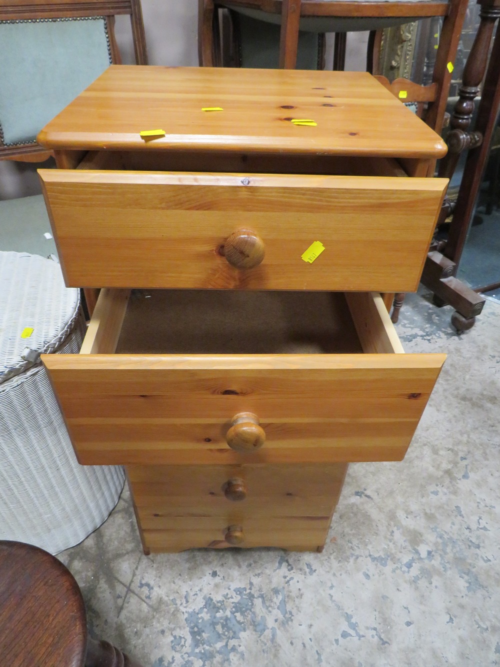 A LLOYD LOOM CHAIR, LAUNDRY BIN, TWO STOOLS AND PINE CHEST (5) - Image 3 of 4