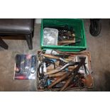 TWO BOXES OF ASSORTED HAND TOOLS AND PARTS ETC