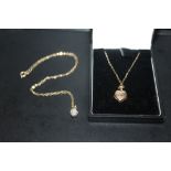 A 9CT GOLD LOCKET ON 9CT GOLD CHAIN TOGETHER WITH A GEMSET PENDANT ON 9CT GOLD CHAIN (2)