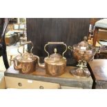 TWO VINTAGE COPPER KETTLES AND A COPPER SAMOVOIRE