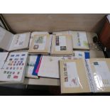 A COLLECTION OF STAMP ALBUMS CONTAINING BRITISH AND WORLD STAMPS, FDC ETC