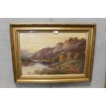 A FRAMED AND GLAZED OIL ON CANVAS OF A VALLEY RIVER SCENE SIGNED S G MORLEY - H 39 CM BY 60 CM