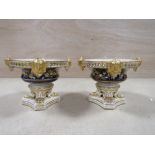 A PAIR OF ANTIQUE CERAMIC BLOOR DERBY POT POURRI DISHES H- 9.5CM