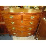 A 19TH CENTURY MAHOGANY BOW FRONTED CHEST OF FIVE DRAWERS, H 105 CM, W 106 CM