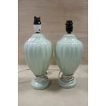 A PAIR OF WEDGWOOD QUEENSWARE LAMPS WITH IMPRESSED MARKS TO BASE H 33 CM