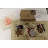 THREE WWII MEDALS IN ORIGINAL BOX WITH PAPERWORK AWARDED TO T/10688964 DVR JONES J.R