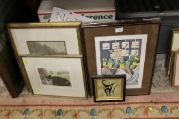 A COLLECTION OF CAT RELATED PRINTS TO INCLUDE A LOUIS WAIN PRINT, PAIR OF SIGNED LIMITED EDITION '