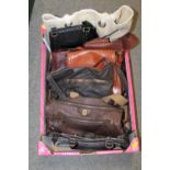 A TRAY OF LADIES HANDBAGS ETC