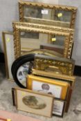A COLLECTION OF WALL MIRRORS, PRINTS ETC
