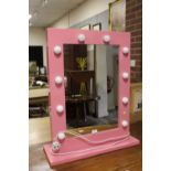 A MODERN PINK LIGHT UP VANITY MIRROR H-82.5CM W-68CM