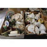 TWO TRAYS OF ASSORTED CERAMICS TO INCLUDE AYNSLEY, CORNISH MOTTOWARE ETC.