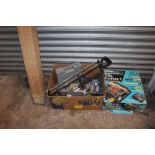 A QUANTITY OF TOOLS TO INC A BOXED TILE CUTTER