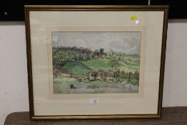 A GILT FRAMED AND GLAZED WATERCOLOUR OF A COUNTRY LANDSCAPE WITH GEESE SIGNED G.DIGBY LOWER LEFT - H