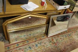 A GILT FRAMED OVER MANTEL MIRRORS TOGETHER WITH TWO MIRRORS