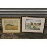 A GILT FRAMED AND GLAZED WATERCOLOUR OF A COUNTRY FARM SIGN G.REEVES 96 TOGETHER WITH A FRAMED AND