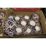 AN IMARI STYLE PART TEA SET WITH CROWN BACK STAMP TO INCLUDE TRIOS