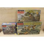 THREE BOXED VINTAGE PALITOY ACTION MAN ACCESSORY SETS COMPRISING OF MACHINE GUN EMPLACEMENT, ASSAULT