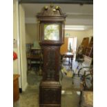 A 19TH CENTURY OAK LONGCASE CLOCK BY THOMAS LISTER, HAVING A SILVERED AND GILT DIAL WITH MINUTE