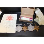 A BOXED SET OF FOUR WWII MEDALS, BOX MARKED E.F.CLARKE ESQ