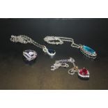 A COLLECTION OF STERLING SILVER JEWELLERY TO INCLUDE A GEMSET DRESS RING AND GEMSET PENDANTS ON
