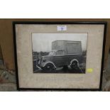 AN UNUSUAL FRAMED AND GLAZED PRINT OF A HENRY FOOD EMERGENCY FOOD VAN WITH DETAILS ON MOUNT - H 30