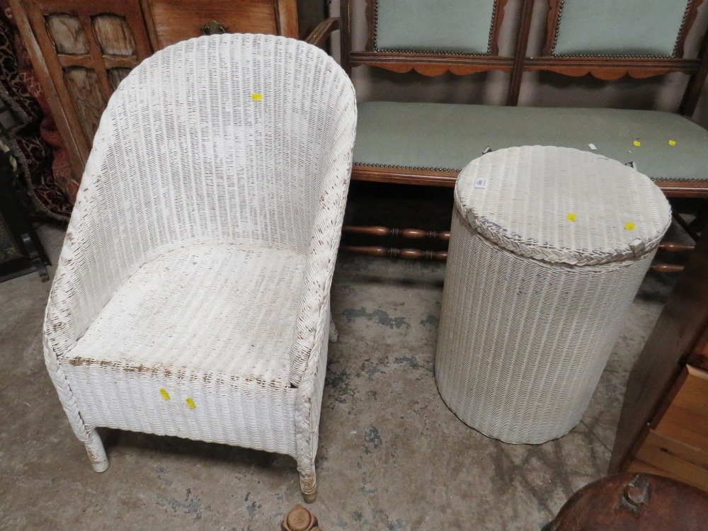 A LLOYD LOOM CHAIR, LAUNDRY BIN, TWO STOOLS AND PINE CHEST (5) - Image 4 of 4