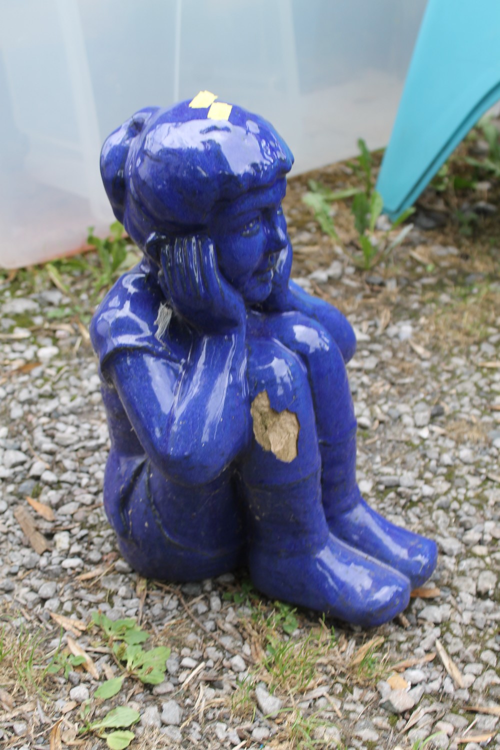 A BLUE GLAZED GARDEN FIGURE OF A GIRL - Image 2 of 2