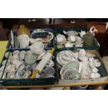 FOUR TRAYS OF ASSORTED CHINA AND CERAMICS TO INCLUDE MINTON, ROYAL WORCESTER, AYNSLEY ETC (PLASTIC