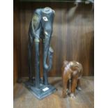 TWO WOODEN INDIAN STYLE ELEPHANT FIGURES - TALLEST 50 CM