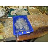 A LARGE QUANTITY OF ASSORTED GLASSWARE TO INCLUDE CUT GLASS EXAMPLES