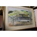 A QUANTITY OF ASSORTED PRINTS AND WATERCOLOURS TO INCLUDE A BEACH SCENE WITH FIGURES, ENGRAVINGS