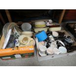 THREE TRAYS OF ASSORTED MODERN CERAMICS TO INCLUDE AN UNUSUAL STUDIO POTTERY PART TEASET