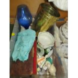 A BOX OF ASSORTED CERAMICS ETC TO INCLUDE PORTMEIRION, SYLVAC ETC