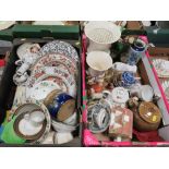 TWO TRAYS OF ASSORTED CERAMICS TO INCLUDE A DOULTON LAMBETH TOBACCO JAR, AYNSLEY ETC