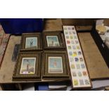 A SET OF FOUR GILT FRAMED AND GLAZED PRINTS OF SOLDIERS TOGETHER WITH A FRAMED AND GLAZED SET OF