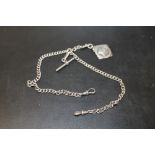 AN ANTIQUE SILVER DOUBLE ALBERT POCKET WATCH CHAIN