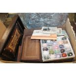 A BOX OF COLLECTABLES TO INC OLD BIBLE, BOXES, SPECIMEN EGGS ETC