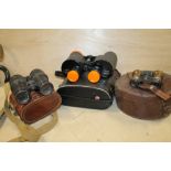 A COLLECTION OF VINTAGE LEATHER CASED BINOCULARS AND OPERA GLASSES