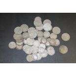 A SMALL BAG OF SILVER THREEPENNIES, SIX PENCES ETC.