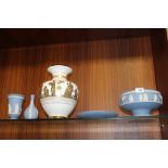 A WEDGWOOD JASPERWARE BLUE IMPERIAL BOWL ETC