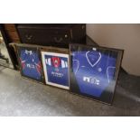 THREE FRAMED AND GLAZED GLASGOW RANGERS FOOTBALL SHIRTS