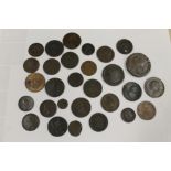 A COLLECTION OF GEORGIAN - VICTORIAN ERA COPPER COINS AND TOKENS TO INCLUDE CARTWHEEL PENNY AND