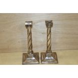 A PAIR OF VICTORIAN SILVER PLATED CANDLESTICKS, H 29.5 CM