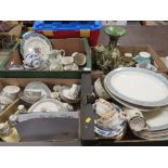 FOUR TRAYS OF ASSORTED CHINA AND CERAMICS TO INCLUDE AN UNUSUAL COFFEE SET, DOULTON IMPASTO VASE -